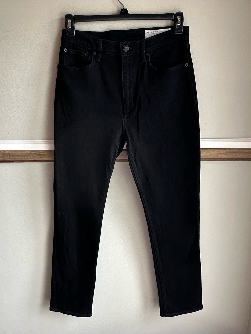 Rag & Bone Wren High Rise Slim Straight Jeans Black Stretch